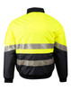 A hi-vis two-tone flying jacket in bright yellow and black, featuring reflective 3M tapes and a logo.