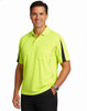 A bright yellow short-sleeve polo shirt with black accents and a pocket, featuring a logo.