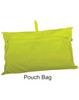 A bright yellow pouch bag with a zip closure and a handle for easy carrying. It features a logo.