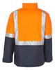 A high-visibility two-tone rainproof quilted safety jacket in orange and navy, featuring reflective 3M tapes and a collar.