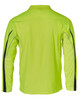 A bright yellow long-sleeve polo shirt with black accents and a logo on the chest.