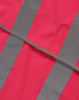 A pink safety vest featuring grey reflective shoulder tapes, designed for visibility and safety.