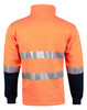 A Hi-Vis two-tone orange and navy cotton fleecy sweat with reflective 3M tape stripes, featuring a zipped collar.