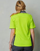 A hi-vis short-sleeve polo shirt in bright lime green with grey accents, featuring a logo on the collar.