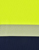 A segmented fabric featuring bright yellow and navy colours with reflective grey stripes across the design.