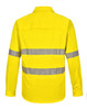 A long-sleeve work shirt in bright yellow with perforated reflective tape for visibility and safety.