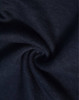 A close-up of navy blue poly/cotton terry fabric, showcasing its soft and stretchy texture. Features a logo.