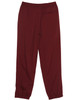 Burgundy track pants with an elastic waistband and cuffs, featuring a logo on the side.
