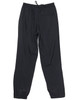 Black track pants with a drawstring waist and a back pocket, featuring elasticised cuffs and a simple design.