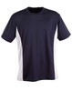 A short sleeve contrast tee in navy blue and white, featuring a logo on the front.
