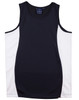 A black and white men's singlet featuring a contrast mesh design and a logo.