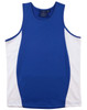 A blue and white men's singlet featuring contrast mesh panels and a logo.