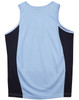 A light blue men's singlet with dark blue mesh contrast panels, featuring a branding logo on the back.