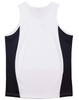 A men's singlet featuring a white front and contrasting black side panels, with a logo on the back.