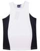 A kid's singlet featuring a white front with black mesh side panels and a logo.