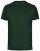 A green unisex cotton t-shirt with a classic crew neck and short sleeves. It features a logo on the label.