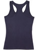 A women's fitted stretch singlet in navy blue, featuring a racerback design and a plain back.