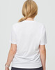 A white short sleeve tee with a classic fit, featuring a logo on the back.