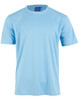 Light blue short sleeve tee, made from cooldry fabric, designed for kids, featuring a logo on the tag.