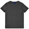 A grey heather short-sleeve T-shirt with a smooth texture and a logo on the neckline.