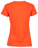 A ladies' orange Cooldry stretch tee with a fitted design and short sleeves. The back features textured detailing and a logo.