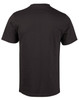 A black men's cotton semi-fitted t-shirt, featuring short sleeves and a simple design, with a logo on the back.