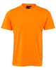 An orange, semi-fitted cotton T-shirt with short sleeves and a round neckline. It features a label inside the collar.