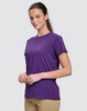 A bright pink semi-fitted T-shirt for ladies, featuring a classic crew neck and short sleeves.
