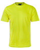 A bright yellow semi-fitted ladies' cotton t-shirt with short sleeves and a tag inside.