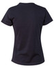 A black ladies' cotton semi-fitted t-shirt, featuring a simple design and short sleeves. It includes a logo on the back.