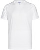 A white short-sleeve performance t-shirt with a logo on the chest. Ideal for athletic and casual wear.