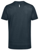 A men's short-sleeve performance tee in navy blue, featuring a logo on the back. Lightweight design suitable for activewear.