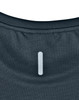 A navy blue men's short-sleeve performance tee featuring a logo and textured fabric on the back.