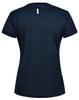 A navy blue ladies' short sleeve performance T-shirt featuring a subtle back detail and a logo.