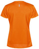 An orange lightweight short-sleeve women's performance t-shirt featuring a small reflective logo on the back.