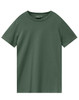 A green men's premium cotton t-shirt with a classic crew neckline and short sleeves, featuring a logo on the label.