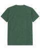 A green premium cotton men's t-shirt, featuring a plain back design and a subtle branding logo.