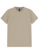 A men's premium cotton tee in a light beige colour, featuring short sleeves and a round neckline, with a logo tag.