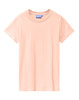 A premium cotton tee in a soft peach colour, featuring a logo on the label.