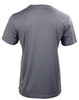 A grey short sleeve t-shirt, featuring a smooth fabric and a logo on the back.