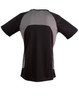 A black and grey men's T-shirt featuring a logo, designed with a sporty, breathable style.