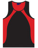 A black and red men's sprint singlet with a contrasting design and a logo on the front.
