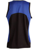 A men's sprint singlet featuring a black and blue design with a mesh back. The top includes a logo.