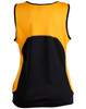 A women's singlet featuring a yellow front and black back, with a mesh design and a logo.
