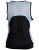 A ladies' sprint singlet featuring a light blue upper section and a black lower section, with a mesh design and logo.