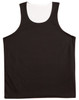 A black kids' basketball singlet featuring a sleeveless design and a mesh texture, includes a logo.