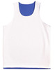 A white basketball singlet with a blue inner layer, featuring breathable fabric and no visible logos.