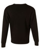 A black V neck wool and acrylic knit jumper with long sleeves and a simple design, featuring a logo.