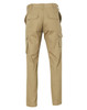 A pair of tan cargo pants featuring multiple pockets and a regular fit, shown from the back.