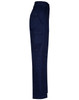 Navy work pants featuring multiple side pockets and a long fit design. Includes a branding logo.